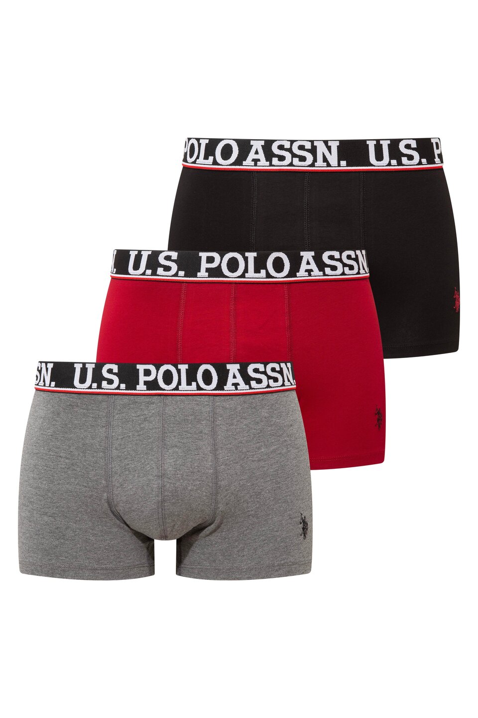 U.S. Polo Assn. 80533 3 Pack Cotton Lycra Mens Boxer Set Burgundy Black Anthracite 1