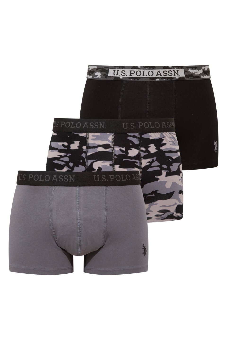 U.S. Polo Assn. 80542 3 Pack Cotton Lycra Mens Boxer Set Black Anthracite Camouflage Printed