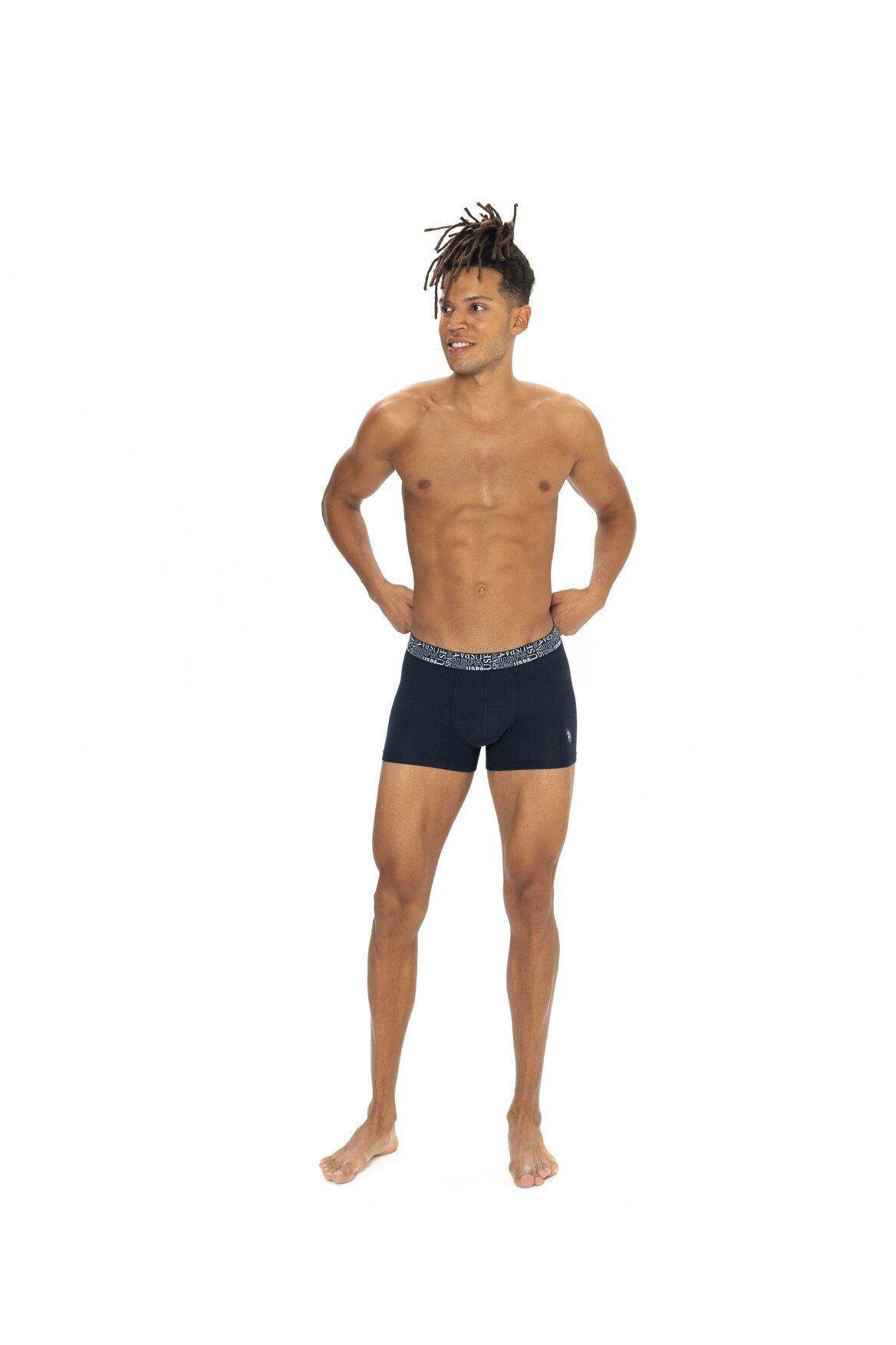 U.S. Polo Assn. 80543 3 Pack Elastic Waist Cotton Lycra Mens Boxer Set Black Navy Blue Gray 2