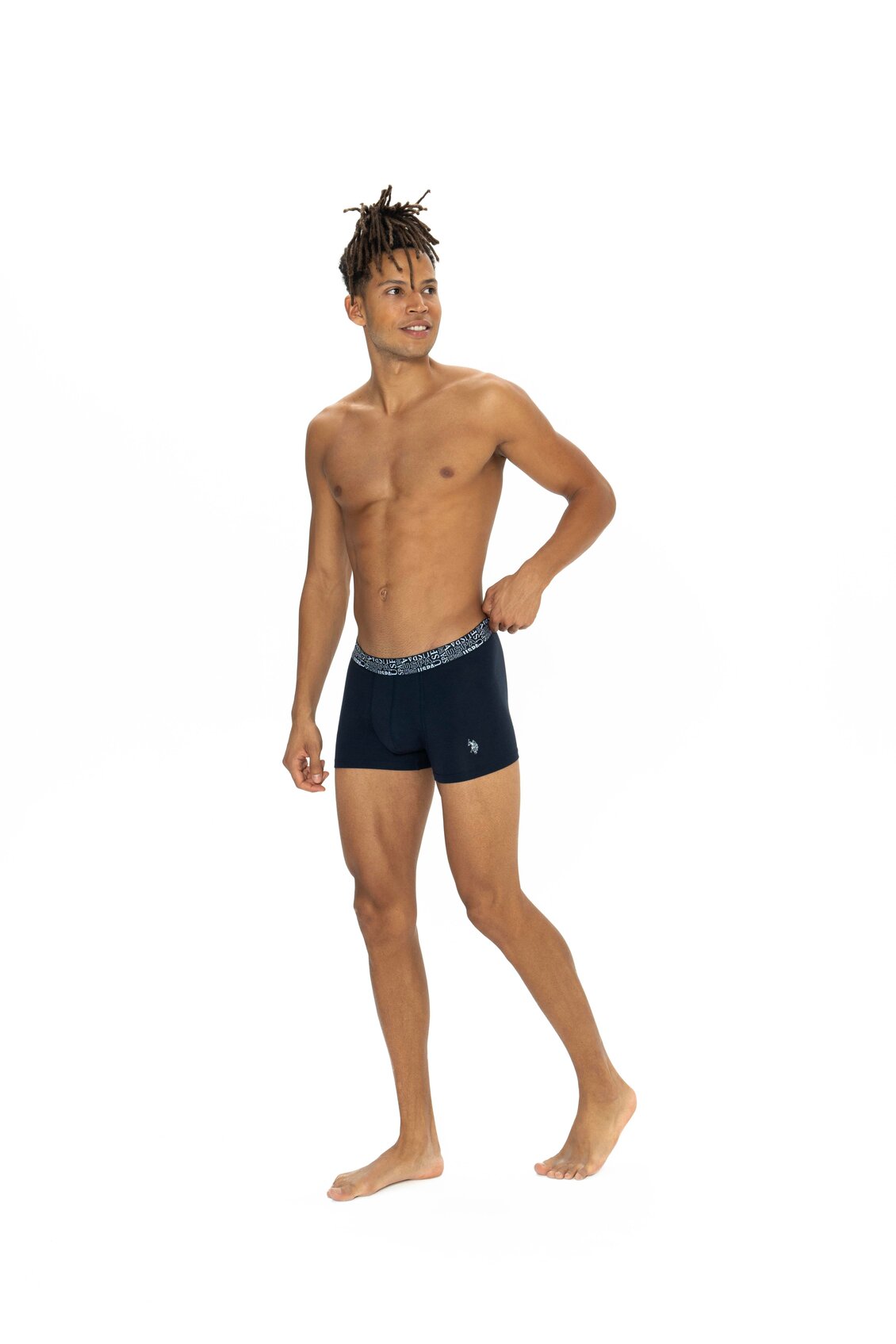 U.S. Polo Assn. 80543 3 Pack Elastic Waist Cotton Lycra Mens Boxer Set Black Navy Blue Gray 4