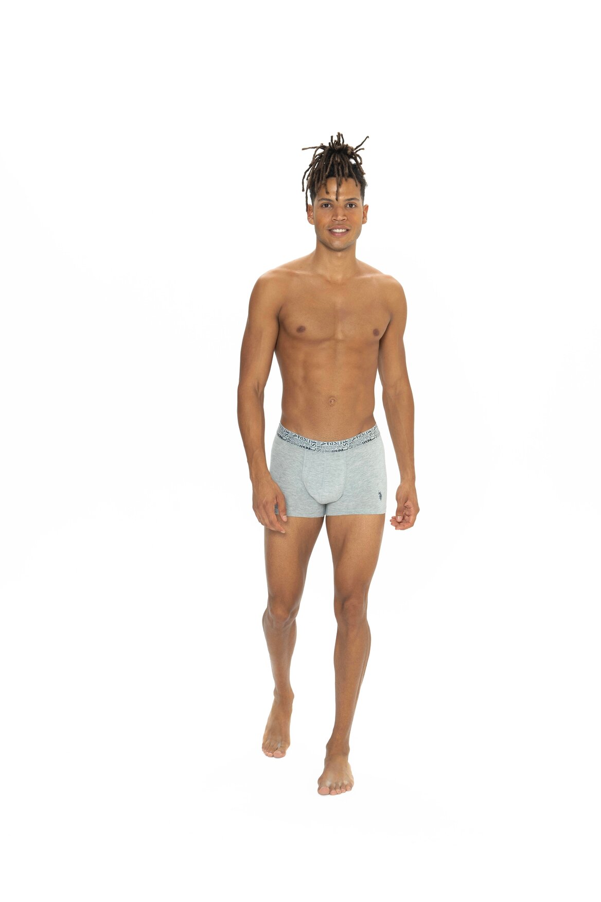 U.S. Polo Assn. 80543 3 Pack Elastic Waist Cotton Lycra Mens Boxer Set Black Navy Blue Gray 7