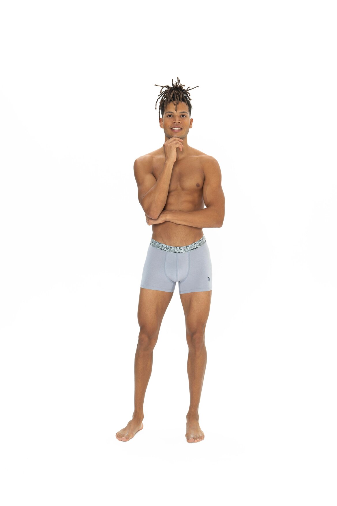 U.S. Polo Assn. 80543 3 Pack Elastic Waist Cotton Lycra Mens Boxer Set Navy Blue Indigo Gray 7