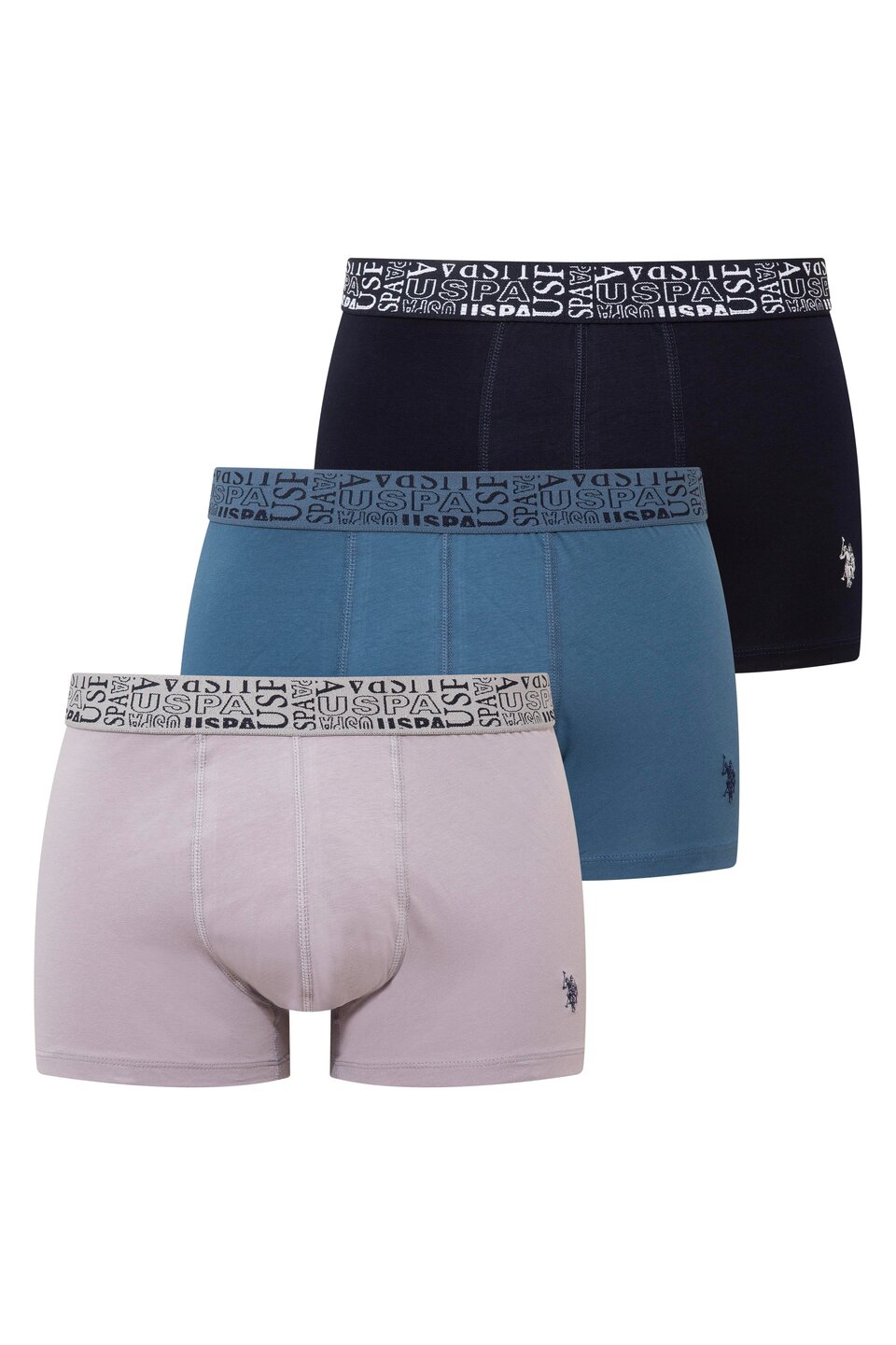 U.S. Polo Assn. 80543 3 Pack Elastic Waist Cotton Lycra Mens Boxer Set Navy Blue Indigo Gray