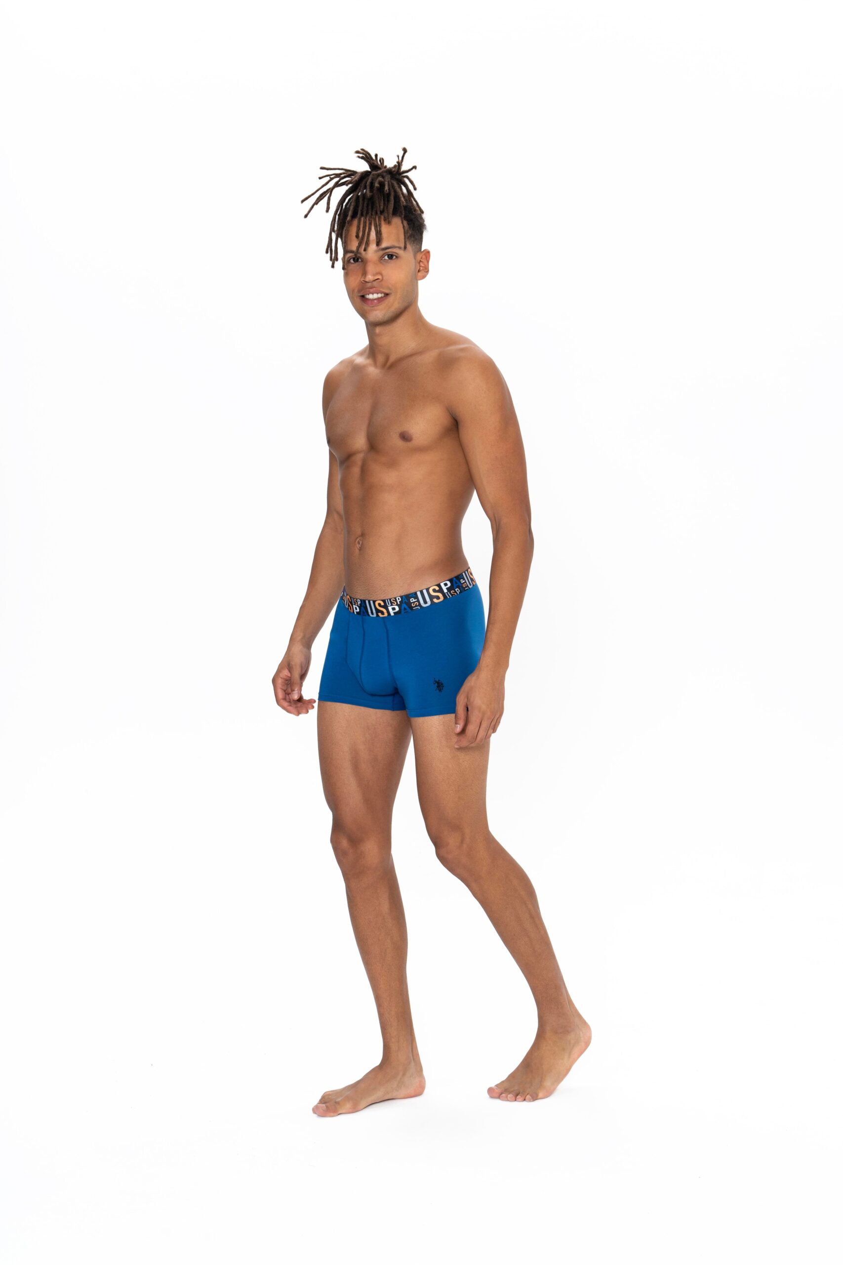 U.S. Polo Assn. 80572 3 Pack Elastic Waist USPA Printed Cotton Lycra Mens Boxer Set Saks Blue Yellow Navy Blue 3 scaled