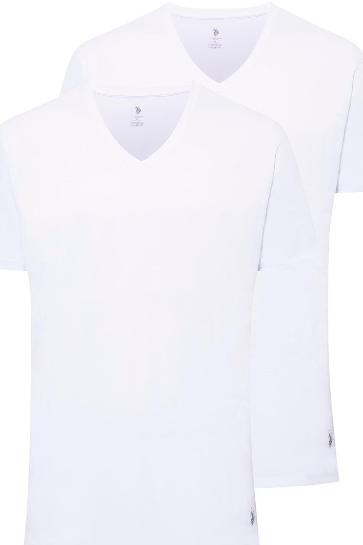 U.S. Polo Assn. 90001 2 Pack 100 Cotton V neck Mens Undershirt T shirt Set White
