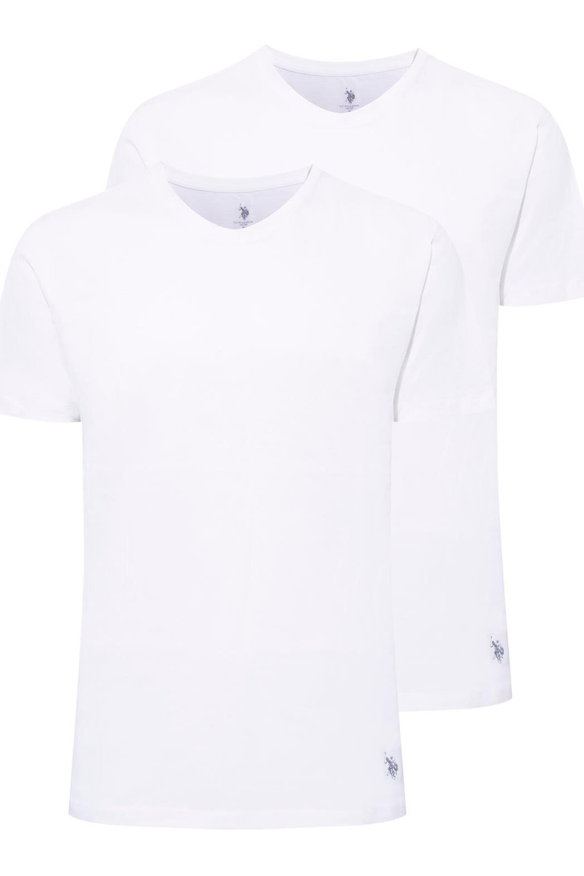 U.S. Polo Assn. 90002 2 Pack 100 Cotton Round Neck Mens Undershirt T shirt Set White