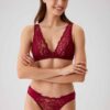 Pierre Cardin 4568, Underwired Non Padded Lace Bralette and Panty Set Burgundy1