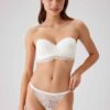 Pierre Cardin 4736, Ales Strapless Lace Unpadded Underwire Bra and V Thong Bridal Lingerie Set Ecru1