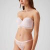 Pierre Cardin 4736, Ales Strapless Lace Unpadded Underwire Bra and V Thong Bridal Lingerie Set Powder2