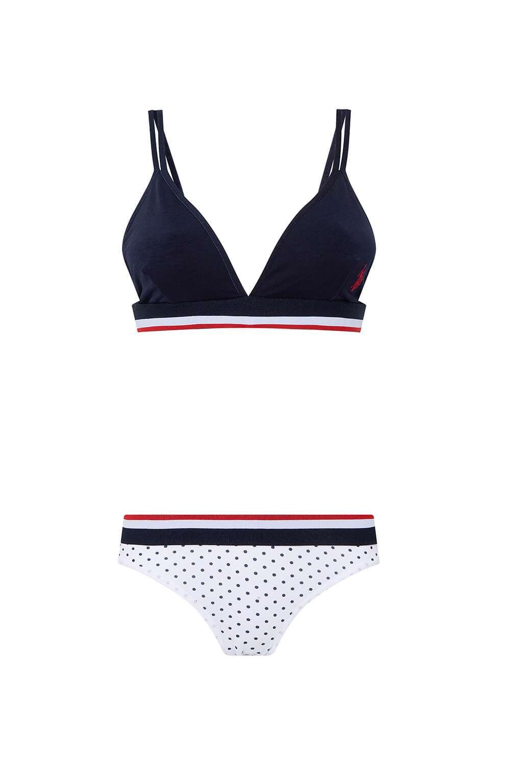 U.S. Polo Assn. 66253, Cotton & Lycra, Polka Dot Patterned, Bustier & Shorts Set, Navy Blue 2
