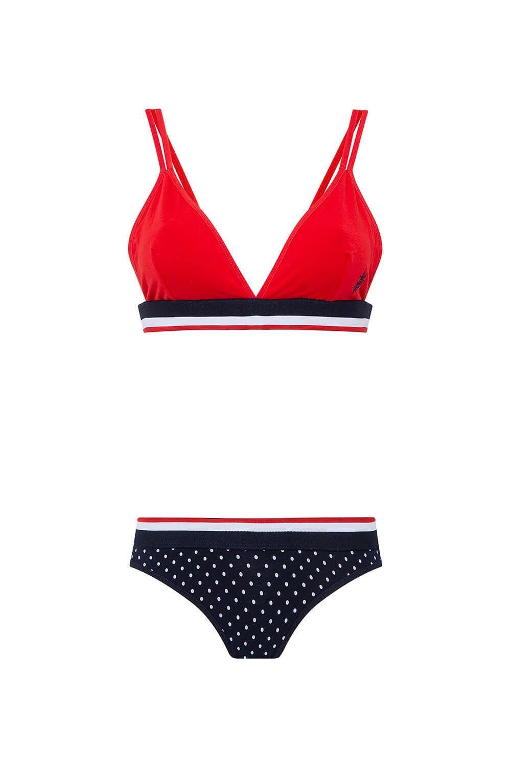 U.S. Polo Assn. 66253, Cotton & Lycra, Polka Dot Patterned, Bustier & Shorts Set, Red 2
