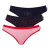 U.S. Polo Assn. 66425, Cotton & Lycra, 3 Pack Women's Bikini Panty Set, Navy Blue & Red Heart Printed