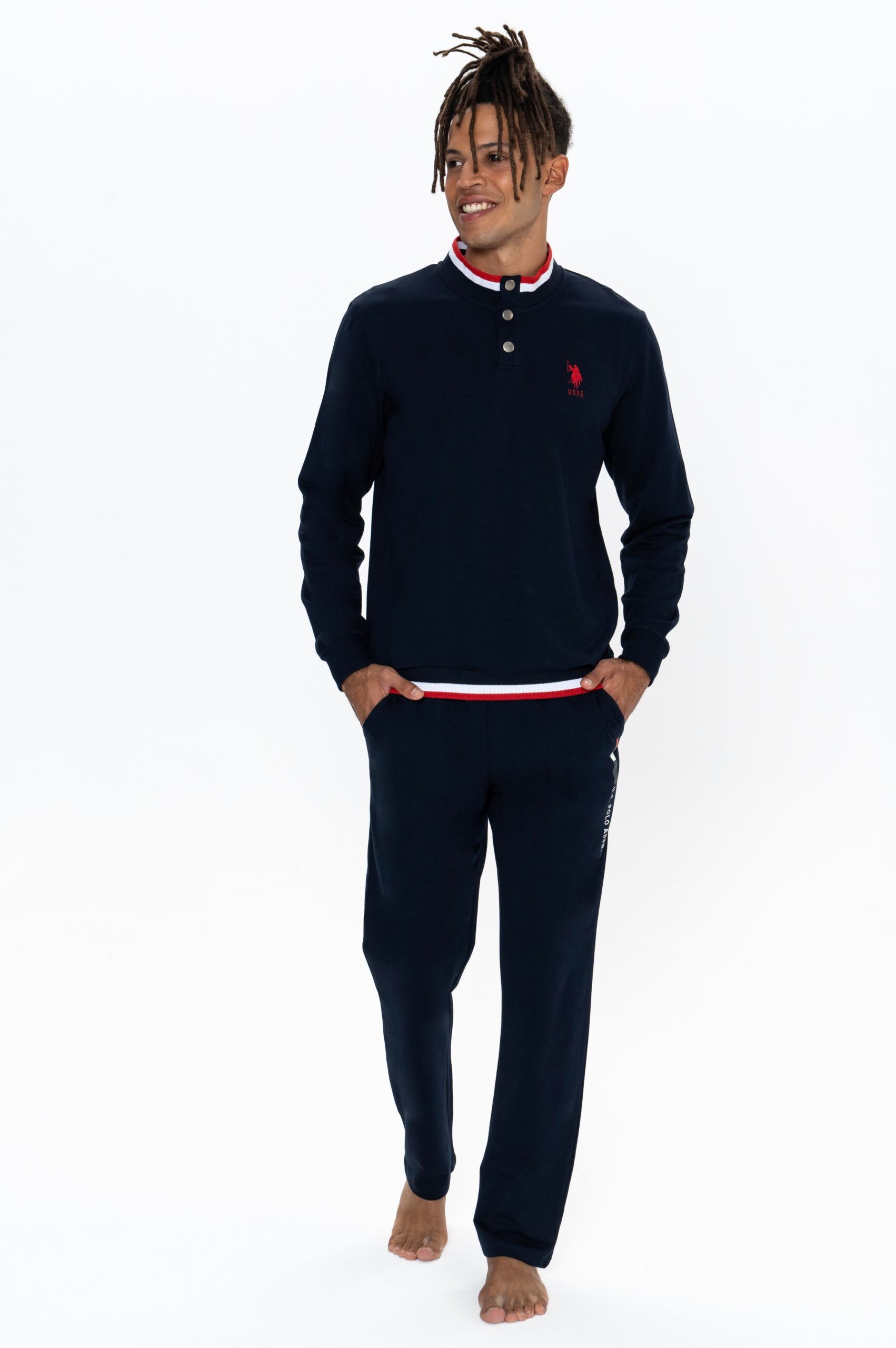 U.S. Polo Assn. Men’s Homewear Set, 18922, 3 Button Collar, Elasticated Sleeve, with Pockets, Navy Blue