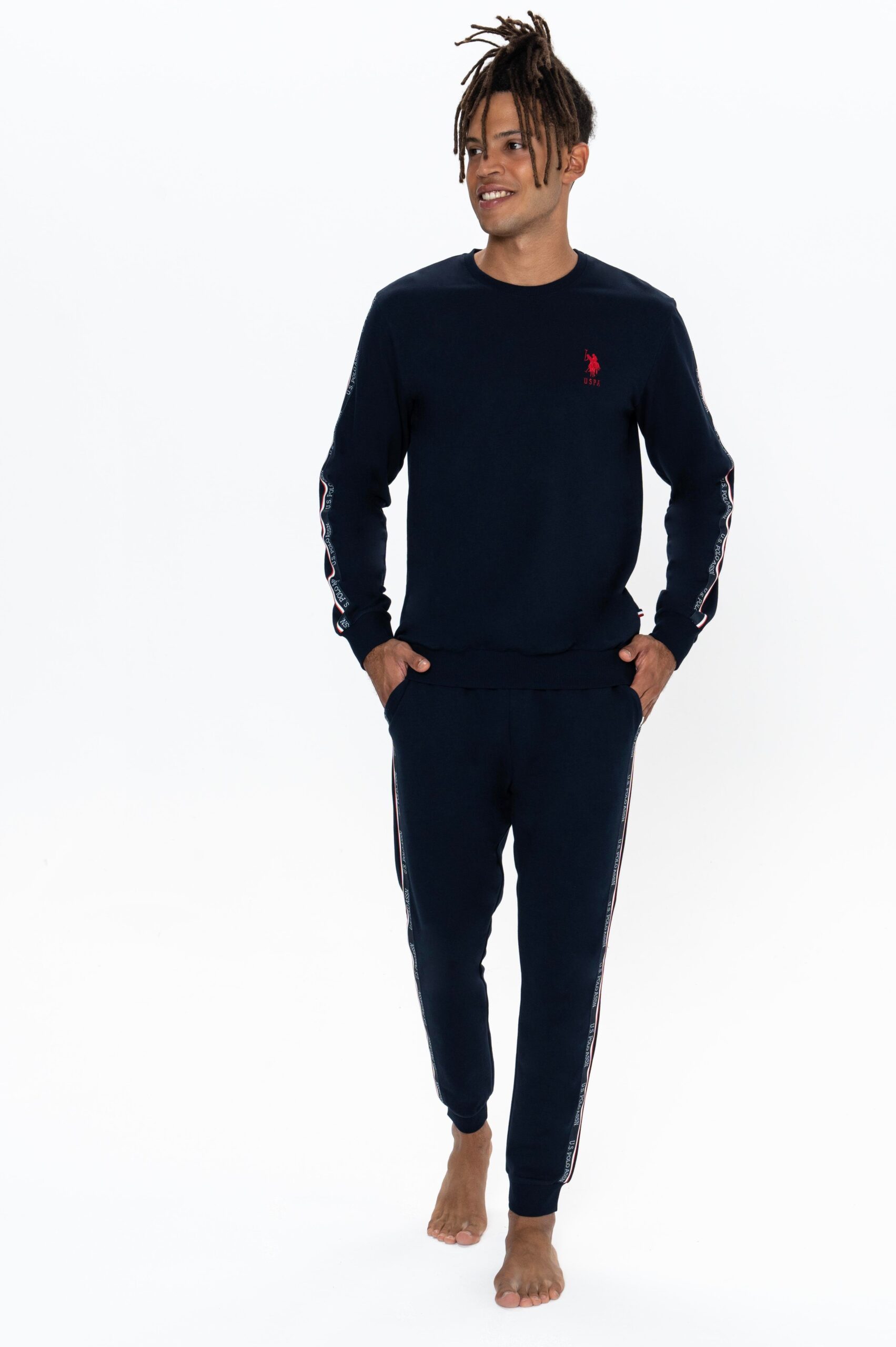 U.S. Polo Assn. Men’s Sleepwear Set, 18923, Round Collar, Elasticated Sleeve & Leg, with Pockets, Navy Blue