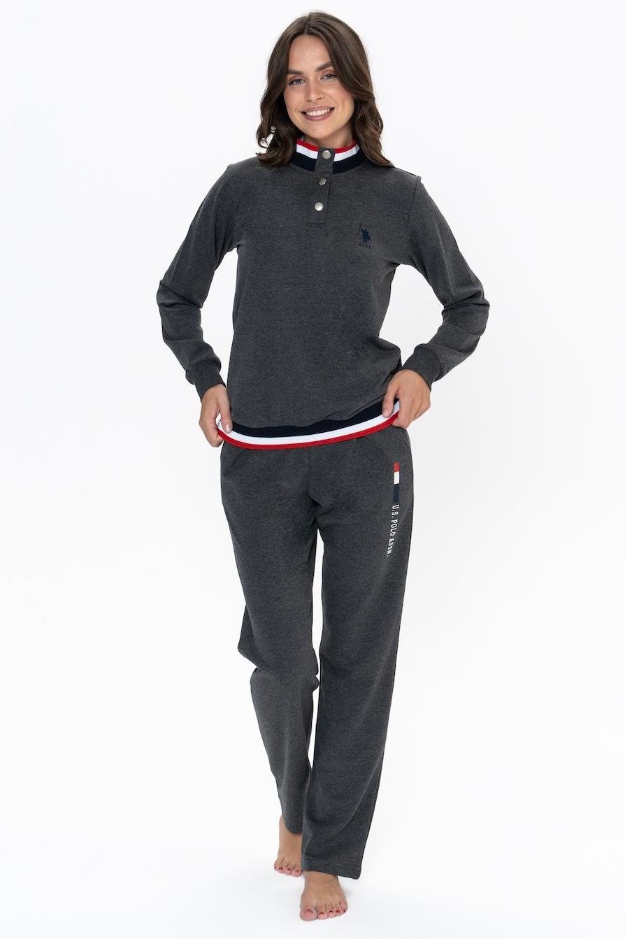 U.S. Polo Assn. Women’s Pajama Set, 20112, Buttoned Collar, Pocketed, Anthracite