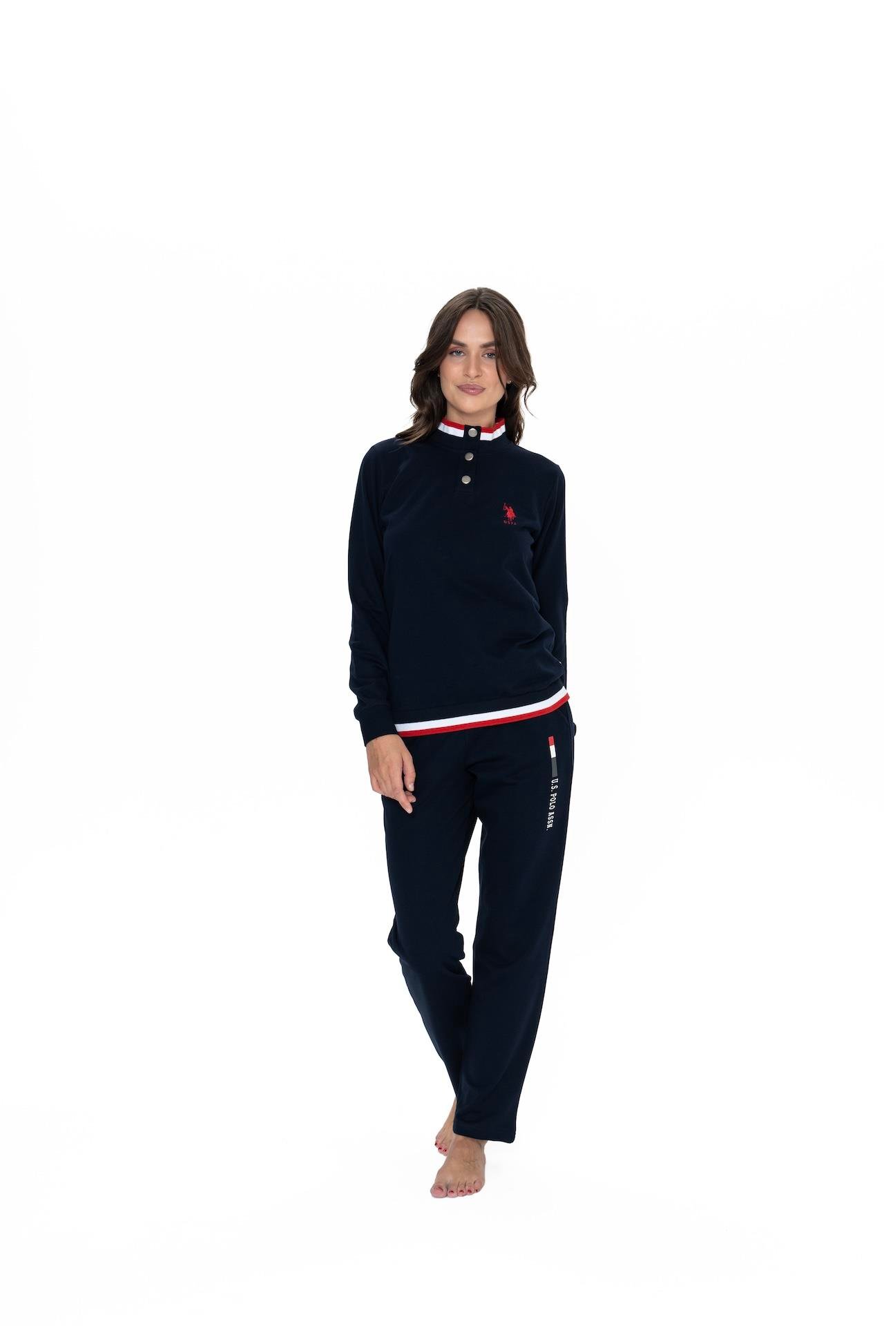 U.S. Polo Assn. Women’s Pajama Set, 20112, Buttoned Collar, Pocketed, Navy Blue 2