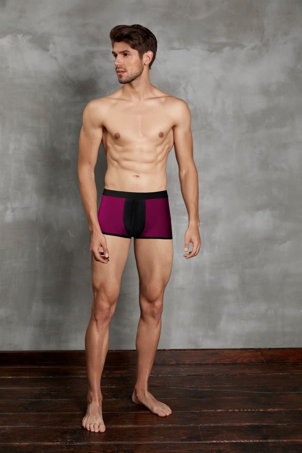 Doreanse Side Stripe Open Back Piping Mesh Boxer Brief Underwear 1563 Damson Red