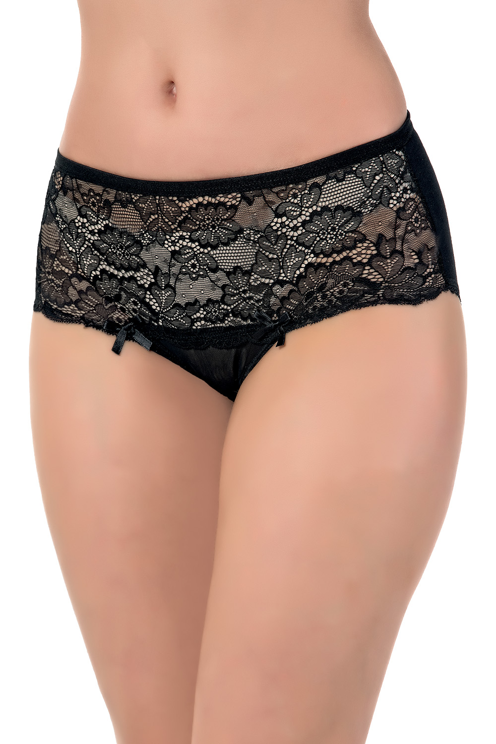Lux Drm, Cotton & Lycra, For Wide Hips Women, Lace Front Bato Shorts Panties 2503 Black 5-Pack