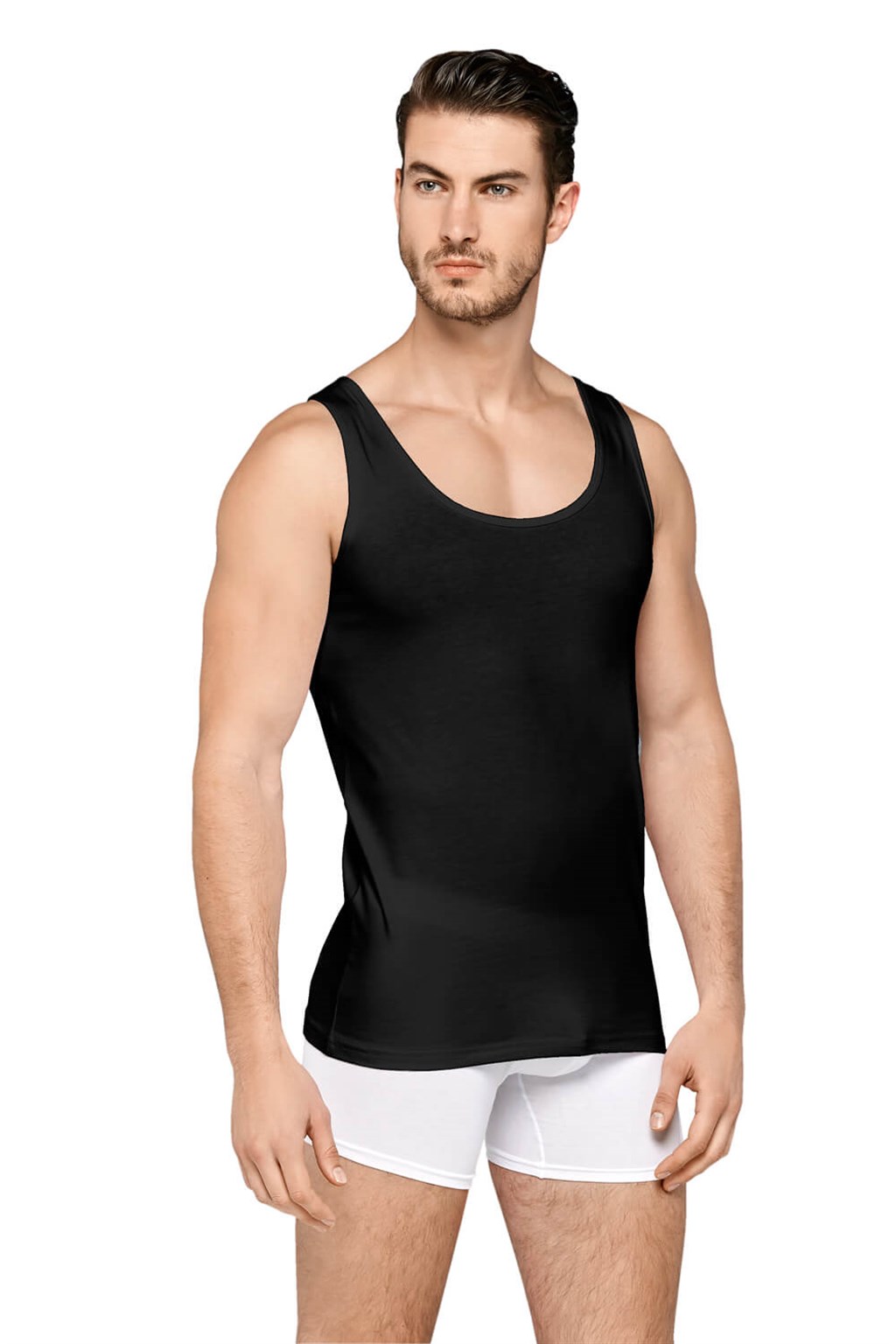 Doreanse vyriški apatiniai berankoviai marškinėliai su gilia apykakle, 2 vnt. pakuotė, juodi