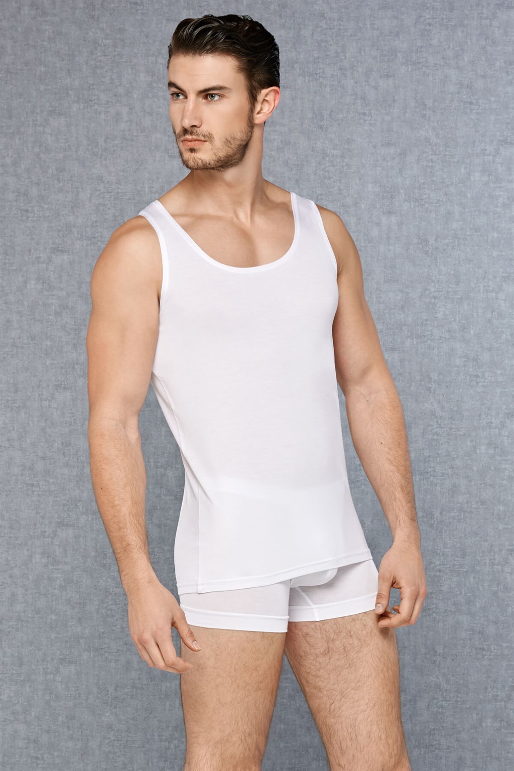 Doreanse Men Micro Modal Deep Collar Undershirt 2000 White