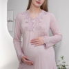 Mecit Pijama 1501, Pamuklu & Viskon, Kolay Emzirmeli, Dantelli, Hamile & Lohusa Pijama Takımı, Gül Kurusu