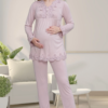 Mecit Pijama 1501, Pamuklu & Viskon, Kolay Emzirmeli, Dantelli, Hamile & Lohusa Pijama Takımı, Gül Kurusu 2