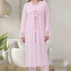 Mecit Pijama, Viskon & Pamuklu, Dantelli, Kolay Emzirme, Uzun Sabahlıklı Hamile & Lohusa Pijama Takımı 1541 Pembe