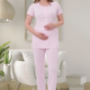Mecit Pijama, Viskon & Pamuklu, Dantelli, Kolay Emzirme, Uzun Sabahlıklı Hamile & Lohusa Pijama Takımı 1541 Pembe 2