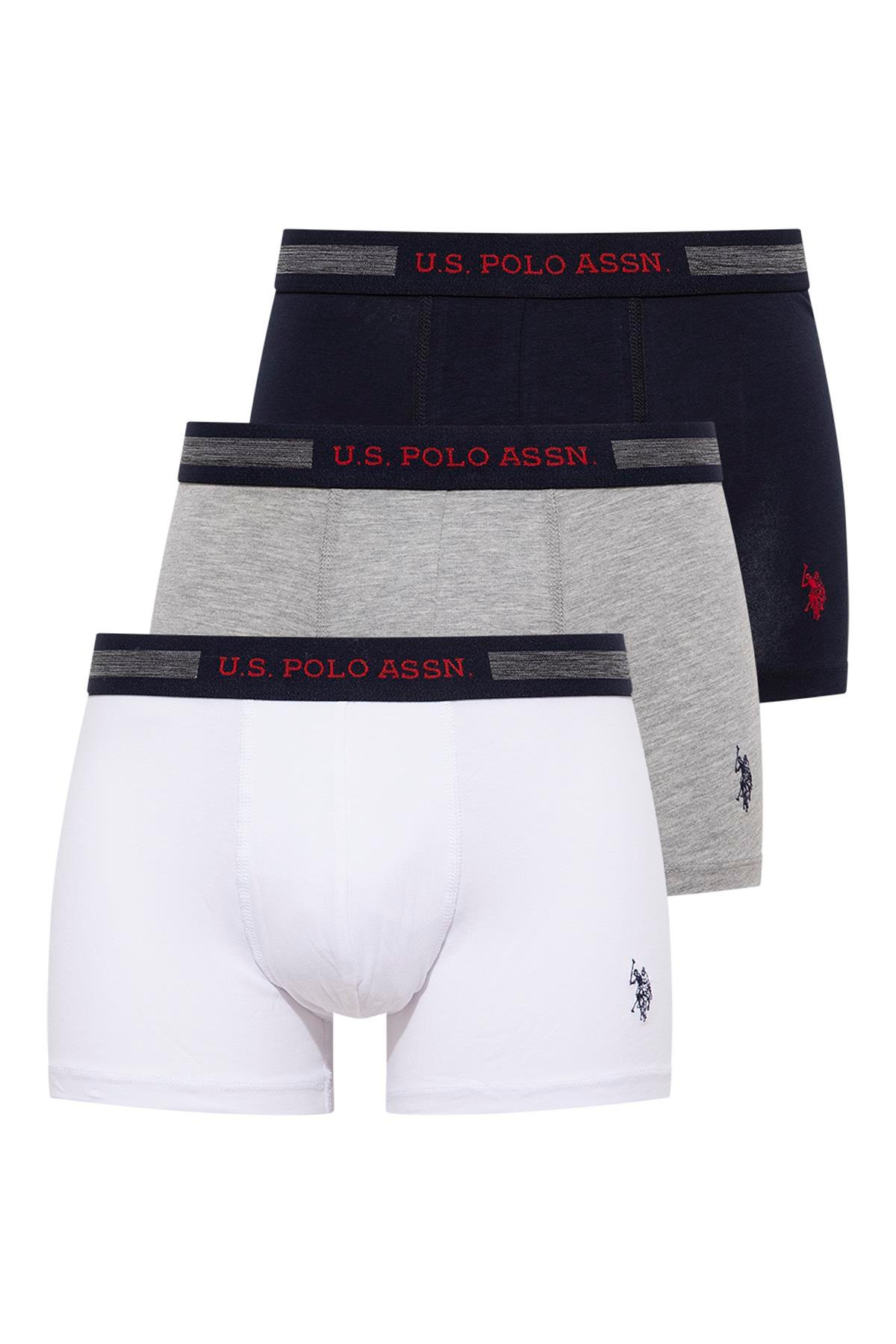 U.S. Polo Assn. Erkek Battal Lacivert Beyaz Gri Melanj 3 Lü Boxer